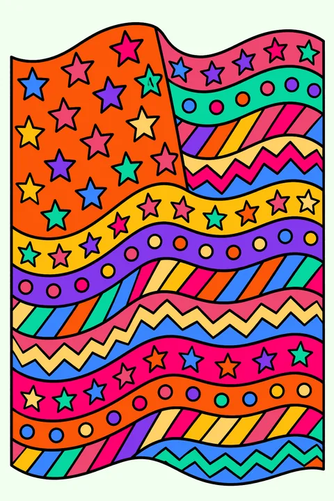 a full page of stars and stripes in a decorative pattern coloring page