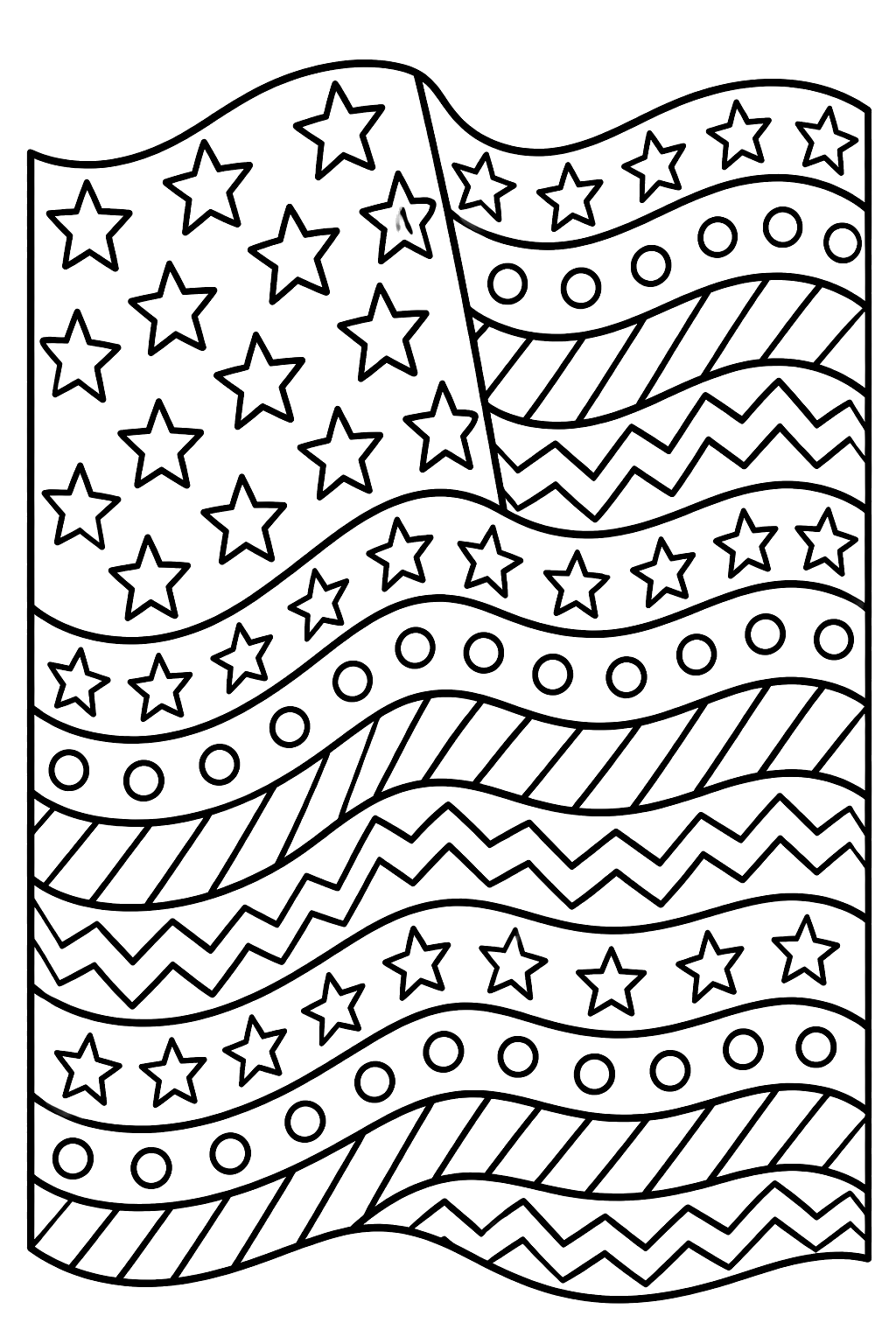 a full page of stars and stripes in a decorative pattern coloring page