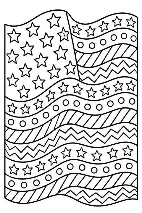 a full page of stars and stripes in a decorative pattern coloring page