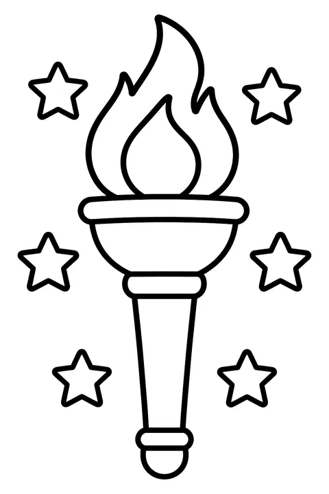 a big torch with a flame and stars around it coloring page