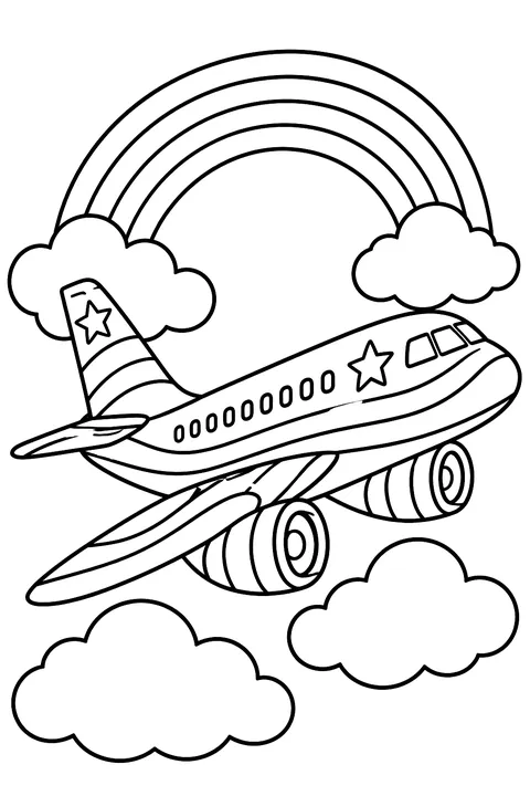 Airplane with a rainbow coloring page