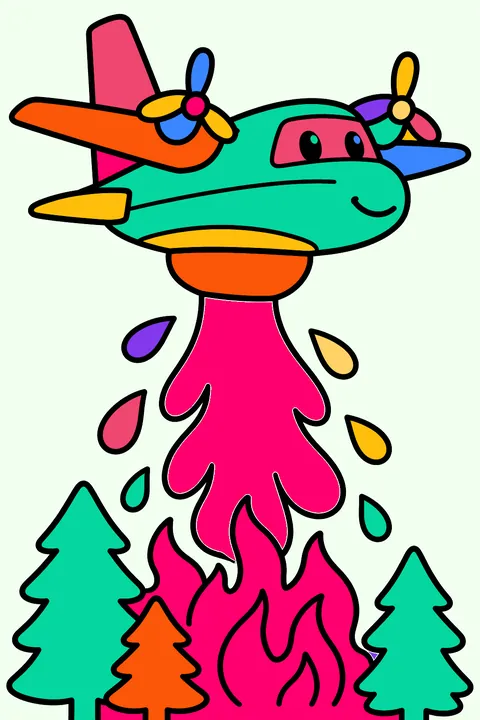 Firefighting plane dropping water coloring page