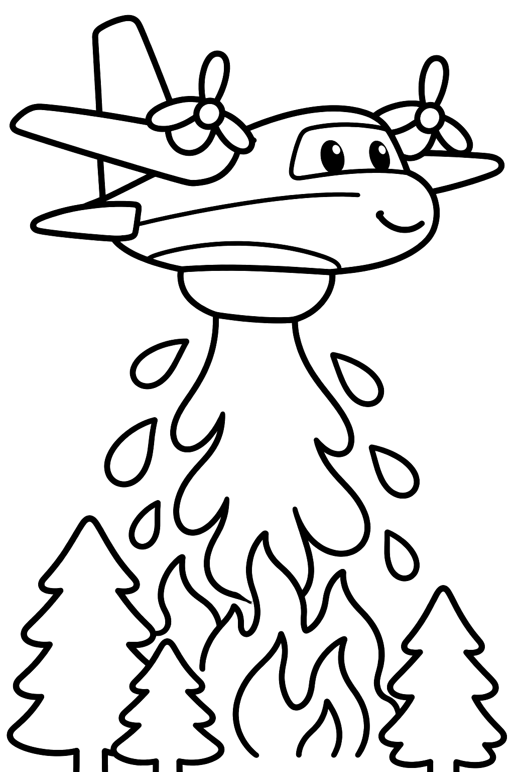 Firefighting plane dropping water coloring page