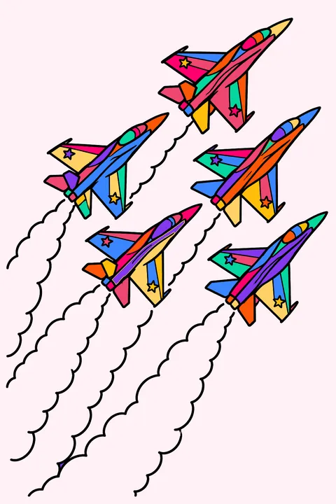 Jet formation flying in an air show coloring page