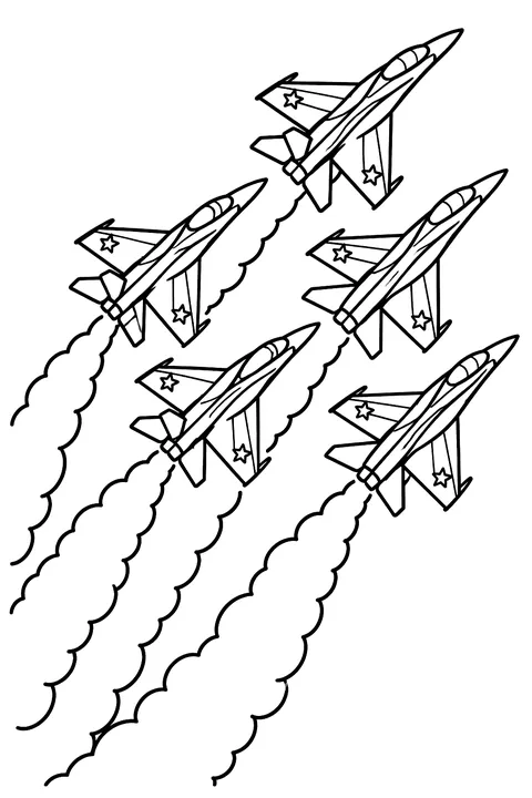 Jet formation flying in an air show coloring page