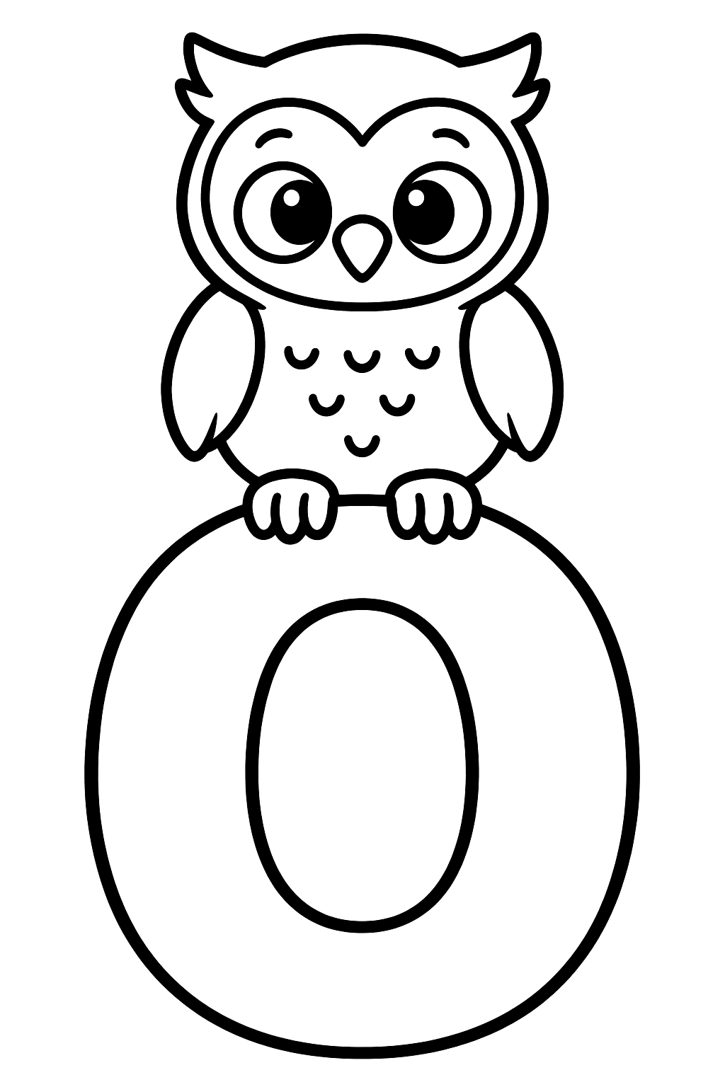 Big bubble letter o with a wise owl perched on top coloring page