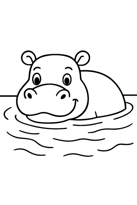 Hippo bathing in a river coloring page