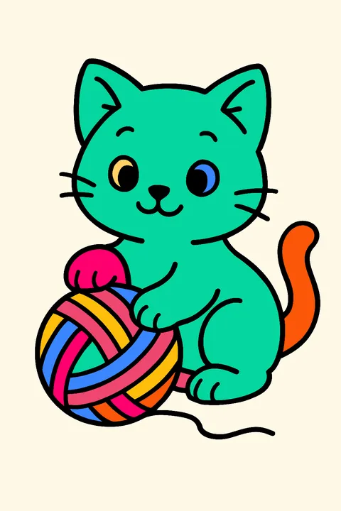Kitten playing with a ball of yarn coloring page