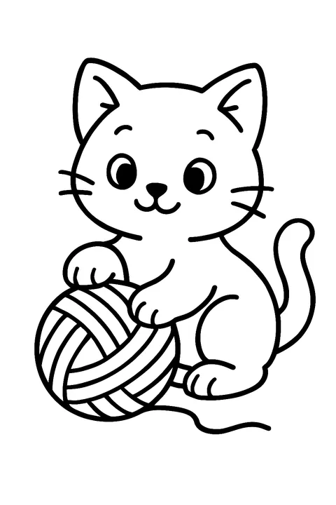 Kitten playing with a ball of yarn coloring page