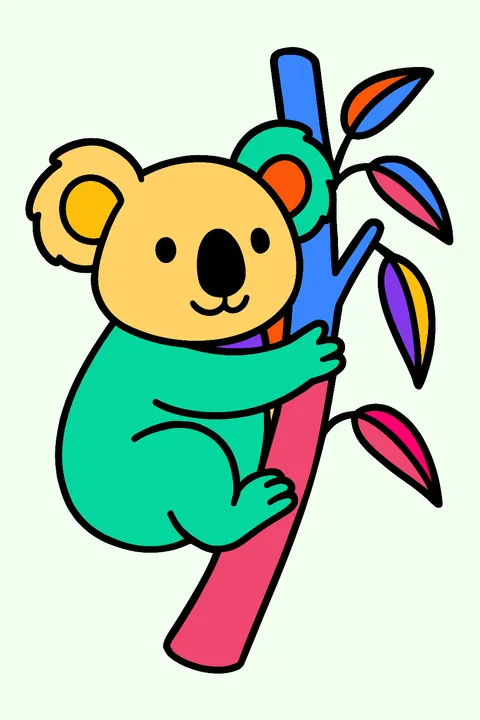 Koala hugging a eucalyptus branch coloring page