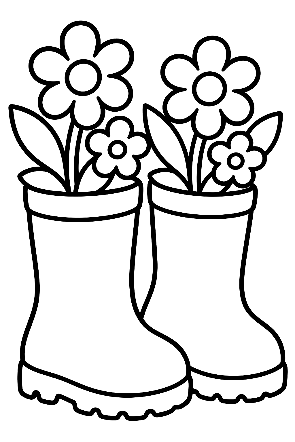 A pair of rain boots used as flower pots coloring page