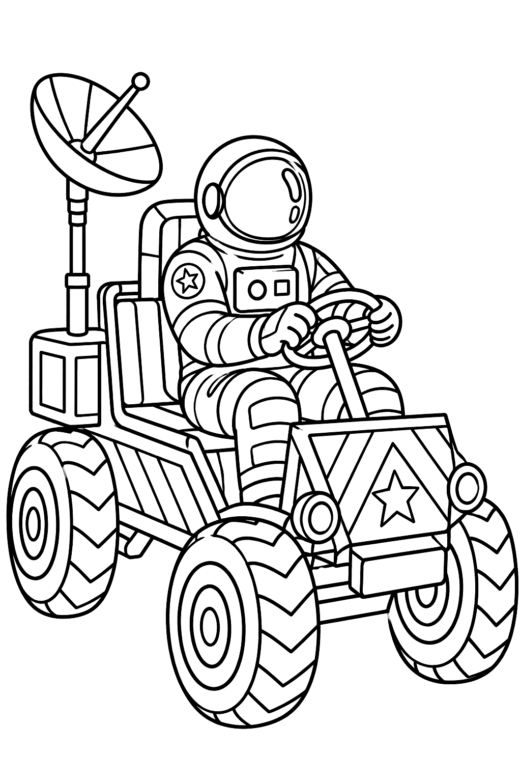 Astronaut in a moon buggy coloring page