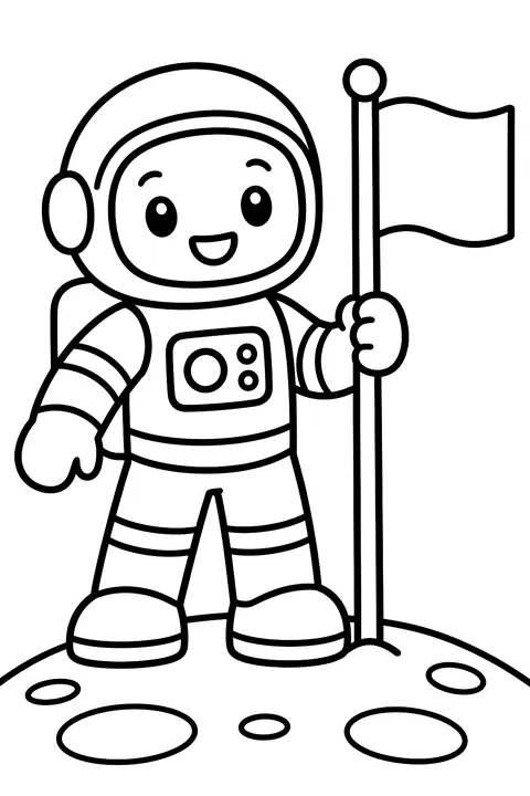 Astronaut planting a flag on the moon coloring page