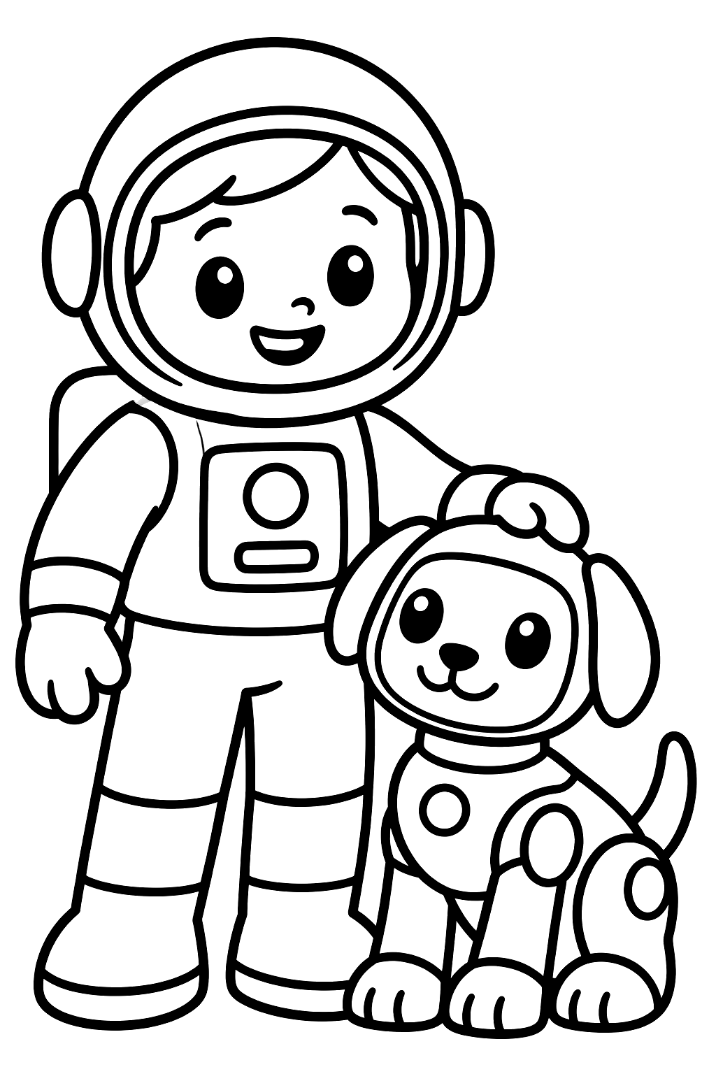 Astronaut and a robot dog coloring page