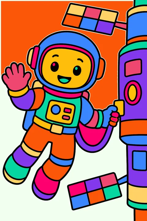 Astronaut on a spacewalk outside a space station coloring page