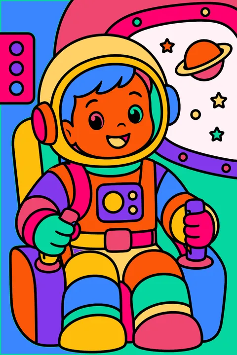 Astronaut training in a spaceship coloring page