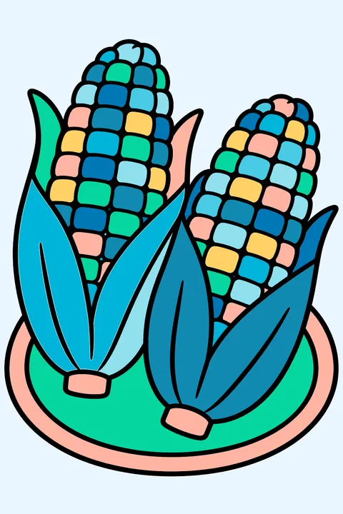 Two ears of corn on a plate coloring page