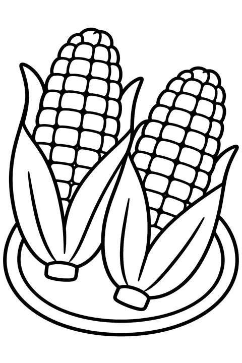 Two ears of corn on a plate coloring page