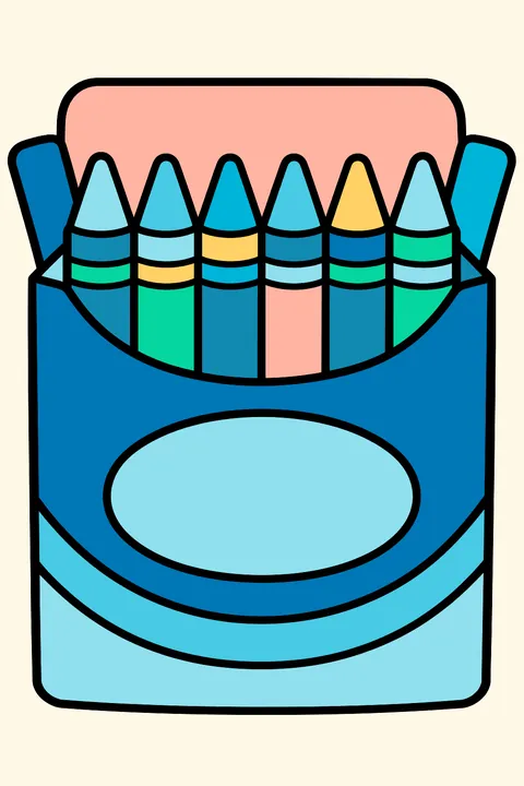 An open box of crayons coloring page
