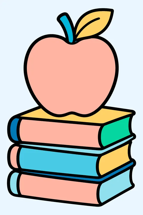 An apple on a stack of books coloring page