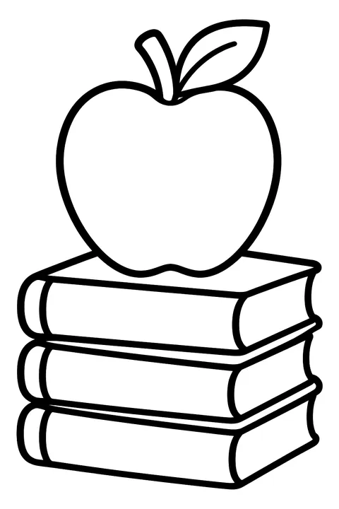 An apple on a stack of books coloring page