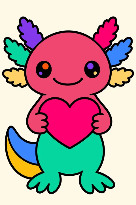 Axolotl with a heart coloring page
