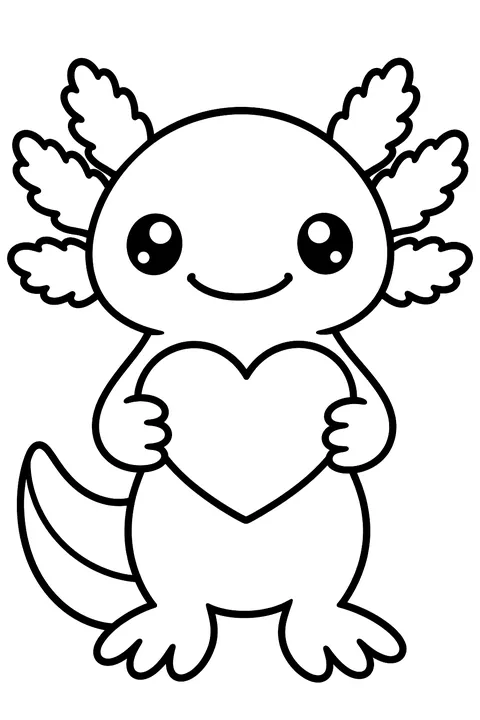 Axolotl with a heart coloring page
