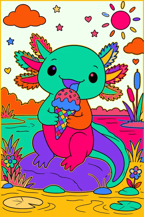 Axolotl eating ice cream coloring page