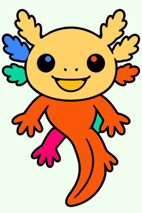Smiling axolotl face coloring page