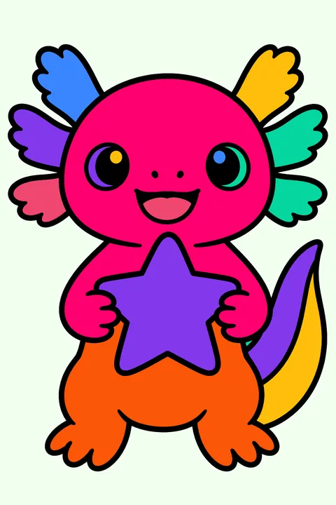 Axolotl with a star coloring page