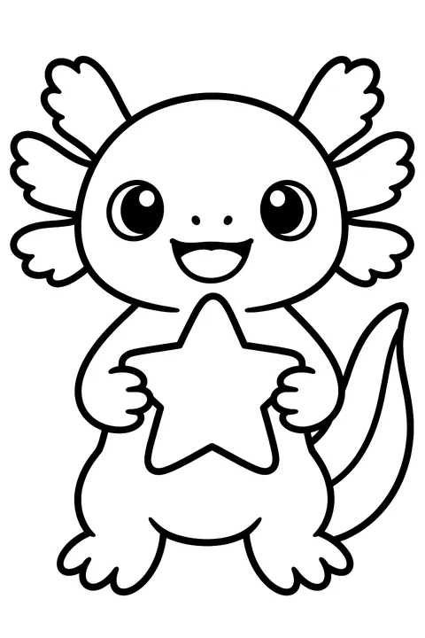 Axolotl with a star coloring page