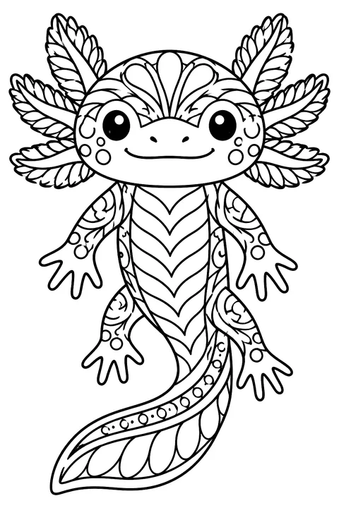 Axolotl with zentangle patterns coloring page