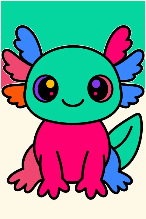Kawaii axolotl with big eyes coloring page