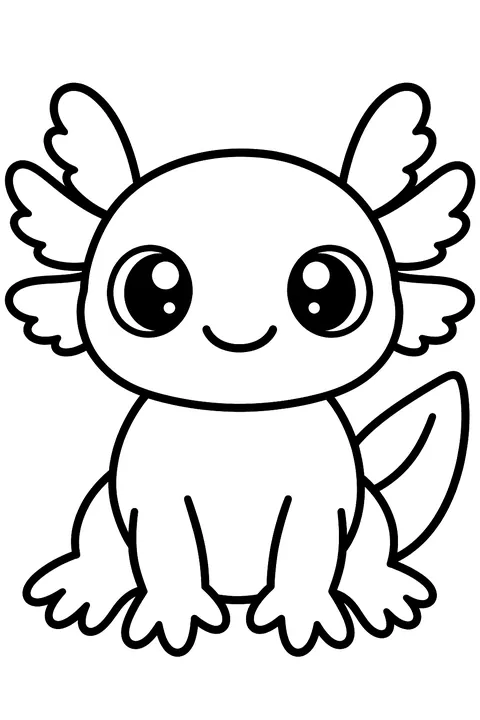 Kawaii axolotl with big eyes coloring page