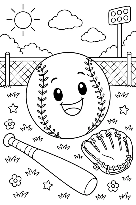 Baseball with a smiling face coloring page