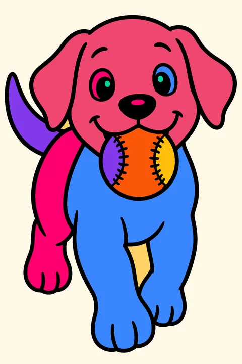 Dog fetching a baseball coloring page