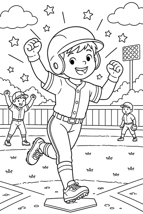 Home run celebration coloring page