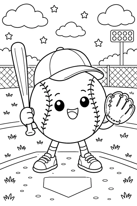 Kawaii baseball coloring page