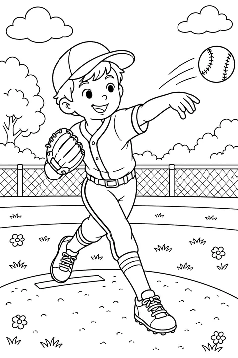 Pitcher throwing a ball coloring page