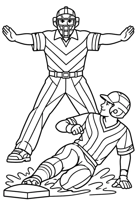 Umpire calling safe coloring page