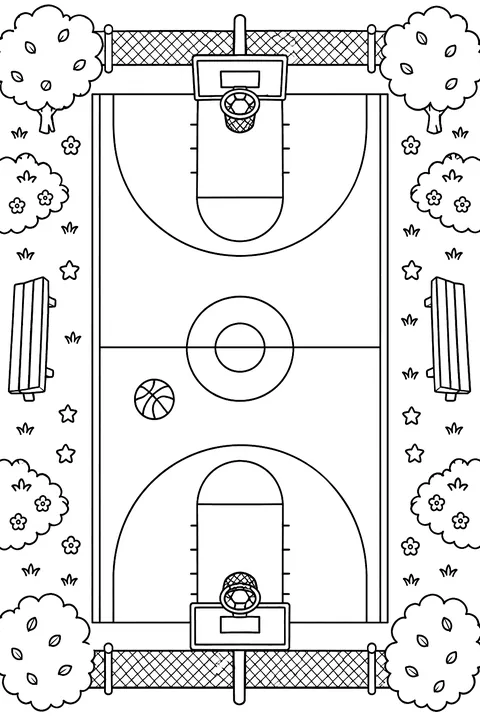 Basketball court from above coloring page