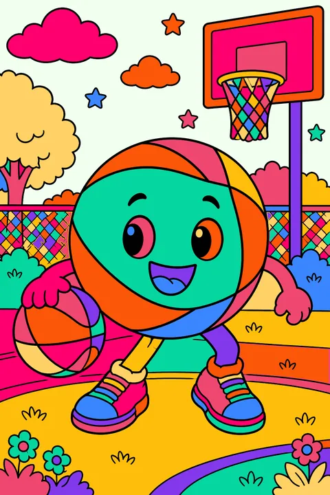 Basketball with a smiling face coloring page