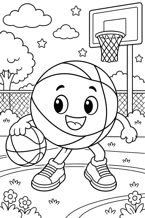 Basketball with a smiling face coloring page