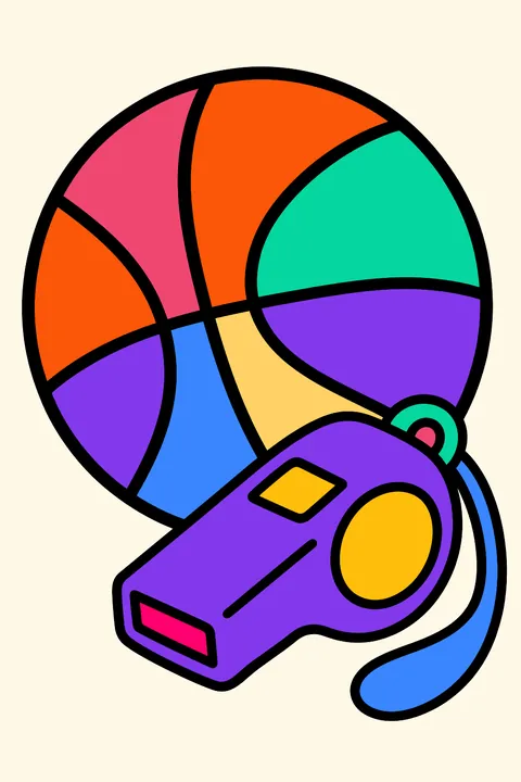 Basketball and a whistle coloring page