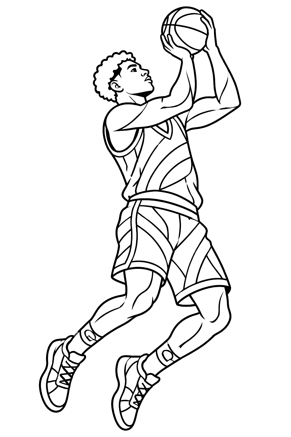 Detailed Basketball Player Jumping for a Shot coloring page