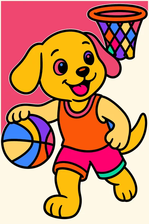 Dog playing basketball coloring page