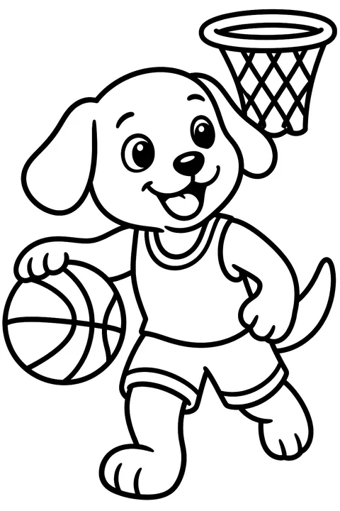 Dog playing basketball coloring page