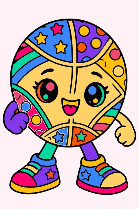 Kawaii basketball coloring page