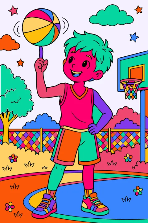 Spinning basketball on a finger coloring page
