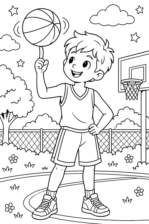Spinning basketball on a finger coloring page